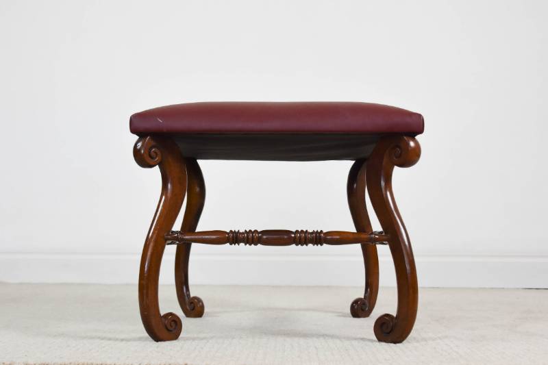 Mahogany Victorian Leather Topped Stool