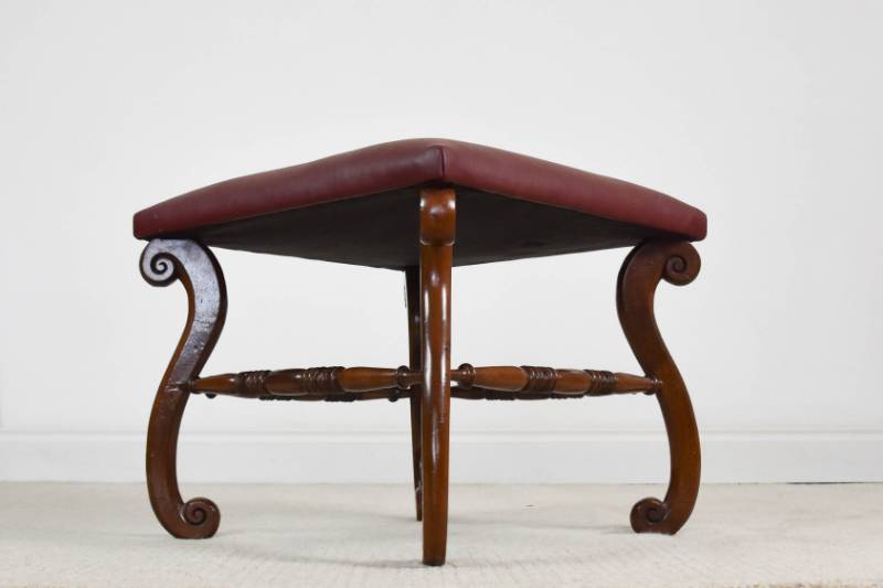 Mahogany Victorian Leather Topped Stool